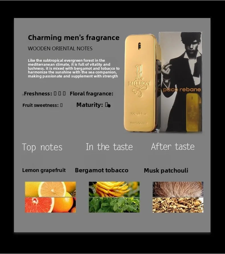 Million Gold Hombre Perfume Man Lasting Strong Masculine Original Parfum For Men Taste Strong Spicy Pheromone Cologne Body Spray