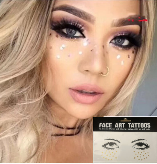 防水フェイスタトゥーステッカーを使用した女性の美しいメイクアップの写真