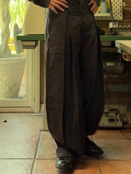 Casual Single-breasted Linen Wide-leg Pants