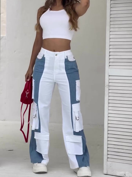 Contrast Pocket Cargo Jeans