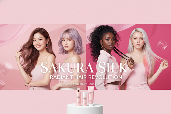 hair care, pink theme , banner , japanese models gen z
