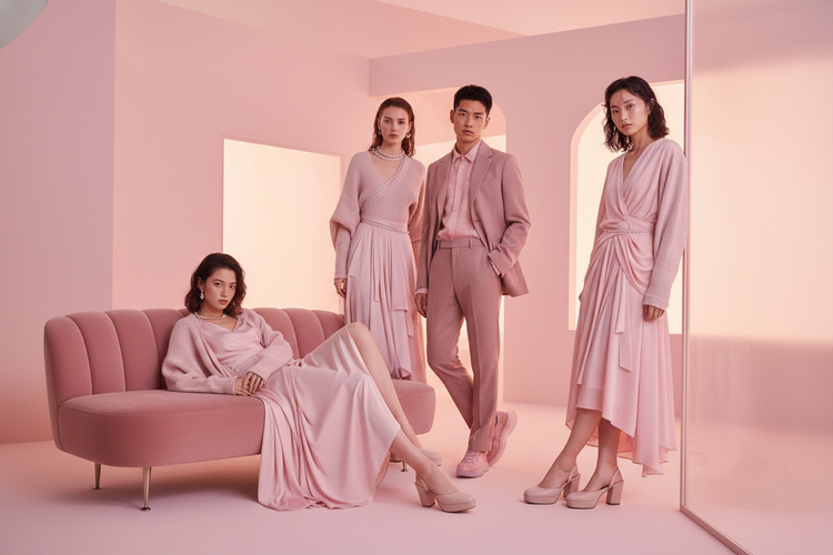 japanese models , pink theme , gen z  , fashion elegant